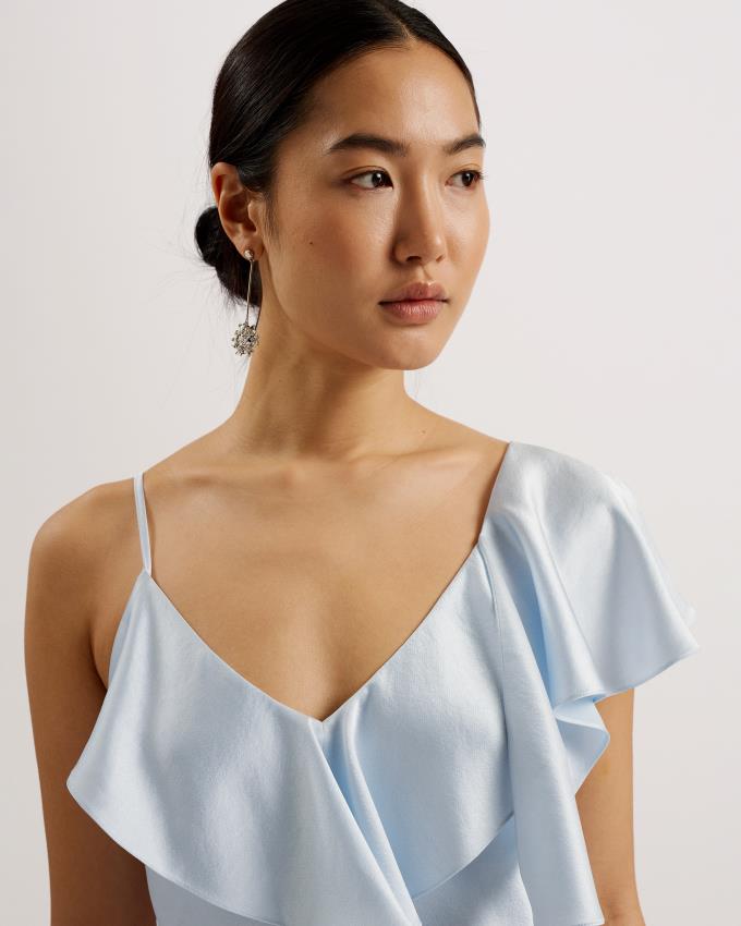 Peignoir Ted Baker Ruffle Neck Satin Midi Slip Bleu Clair Femme | LOD-48418304